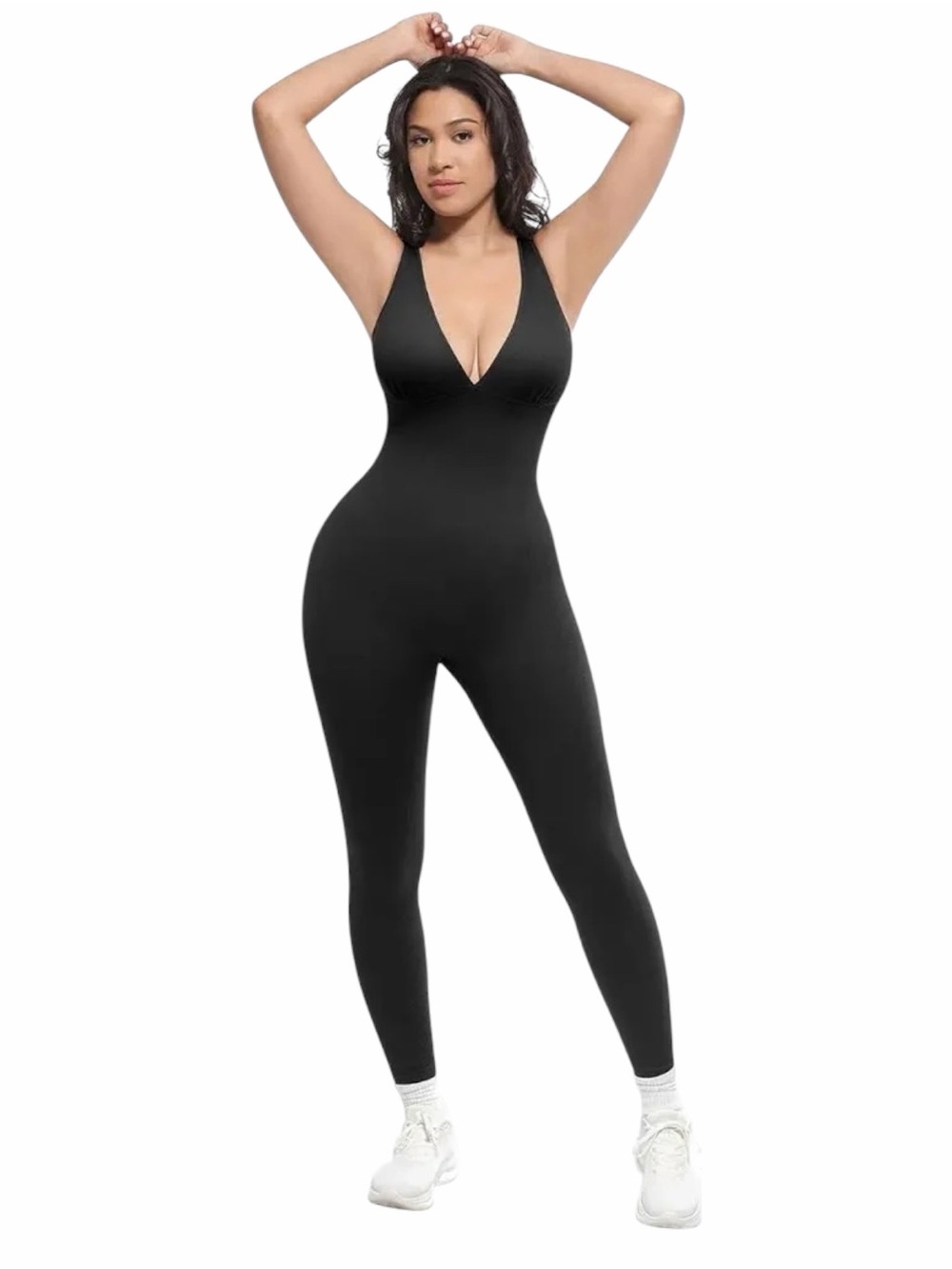 NWT Shapellx Deep V Ribbed Fabric Shapewear Jumpsuit with Waist Control SMALL